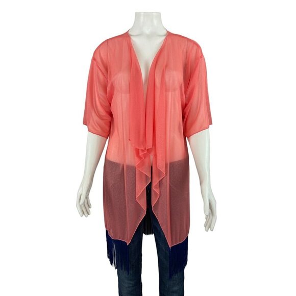LuLaRoe Monroe Fringe Kimono Small Peach Sheer Open Front Short Sleeve - Picture 1 of 7